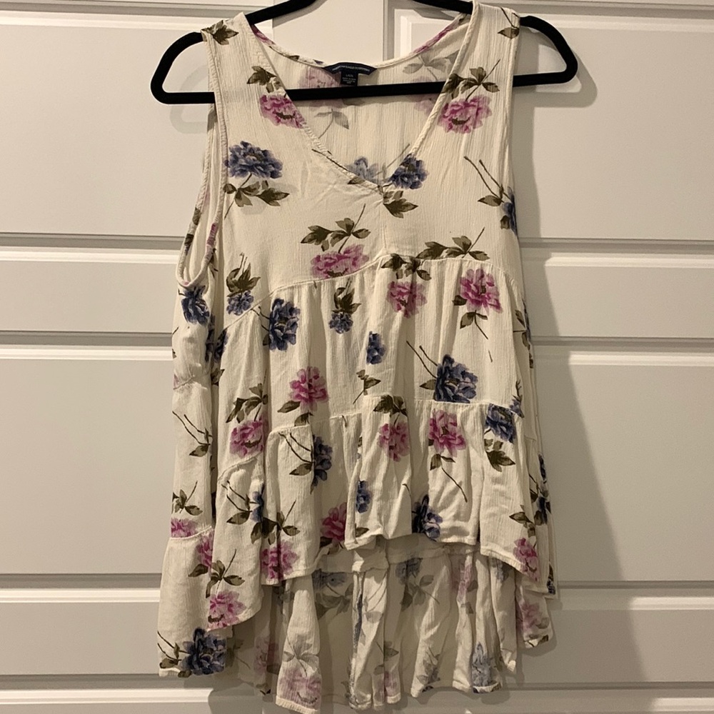 Cream floral tiered hi-low tank top